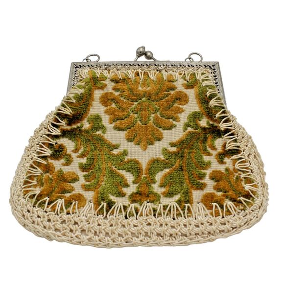 Vintage 1950s Mister Ernest Simon Italian Tapestry Handbag Purse w/ Silver Chain - Picture 2 of 6